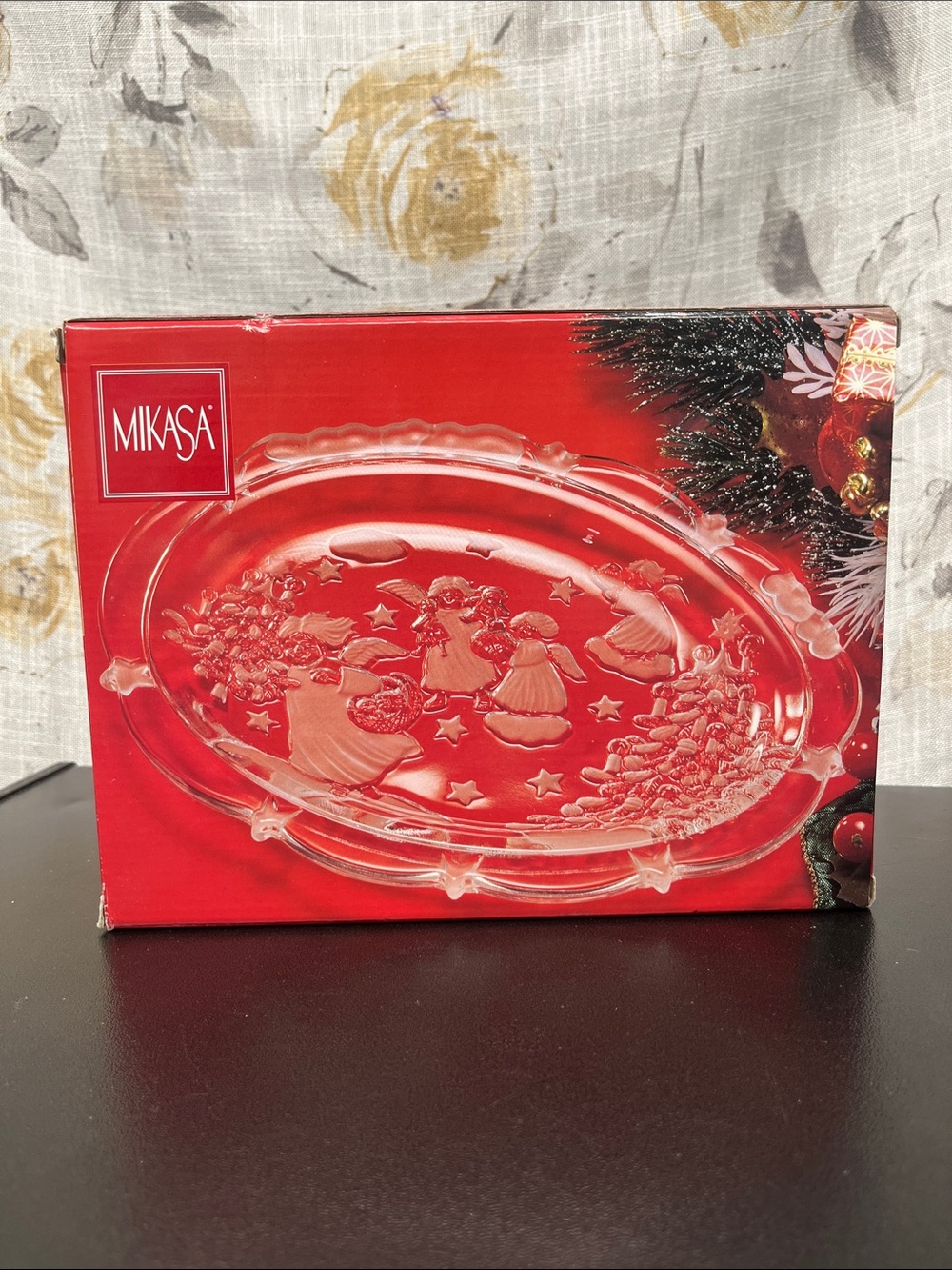 Vintage NWT Mikasa 9" Holiday Lights Oval Plate with Angels Clear Glass